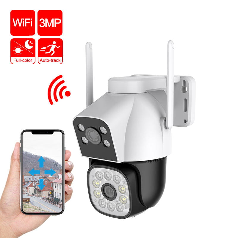 FOSVISION Dual Lens WiFi PT Camera Smart Full Color Night Vision IP66 Waterproof Two-way Audio Human Tracking | SoftTech Supply