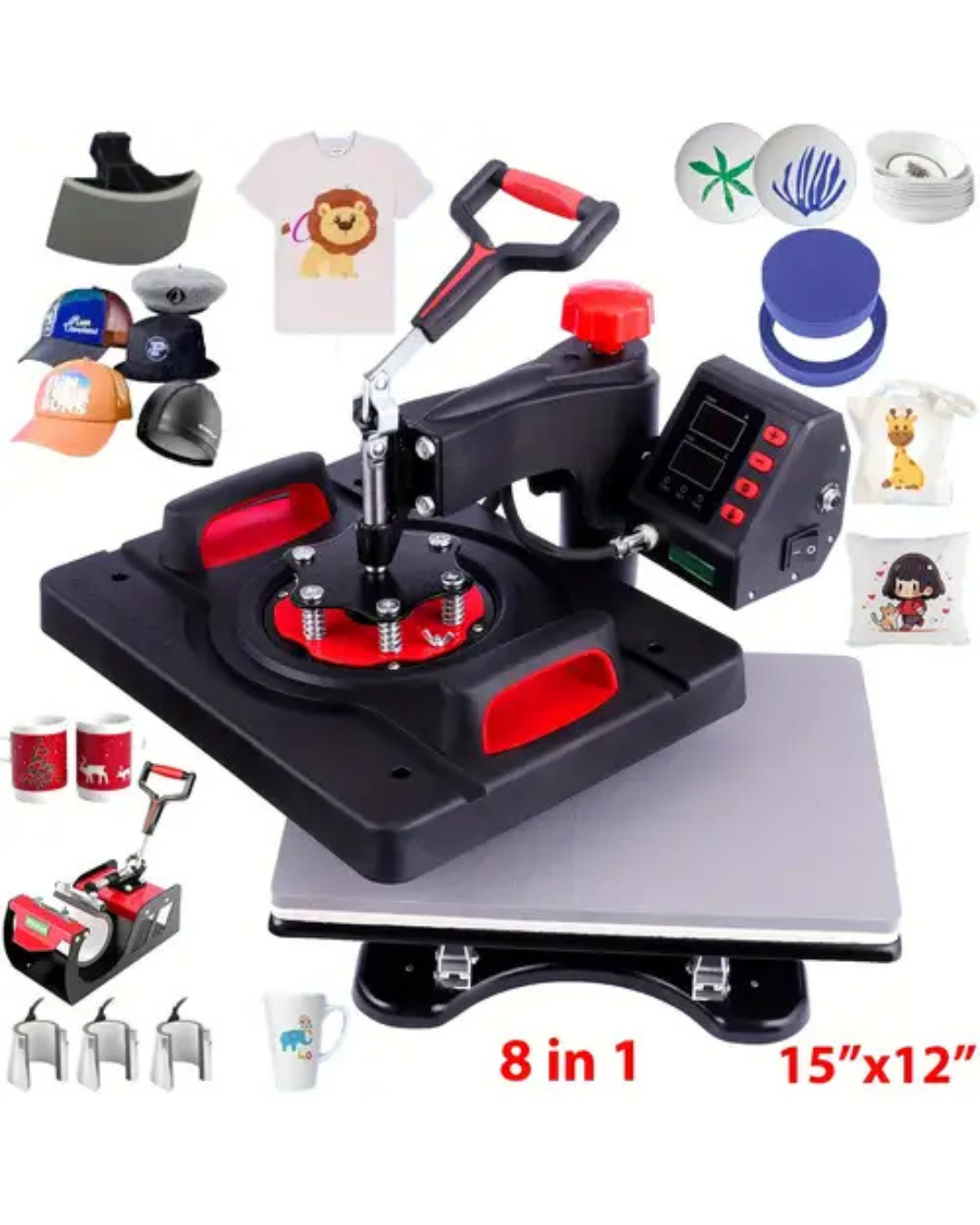 220V 8 in 1 Heat Press Machine 15"x12" 360 Swing Away Heat Transfer Machine for T-shirts - STS