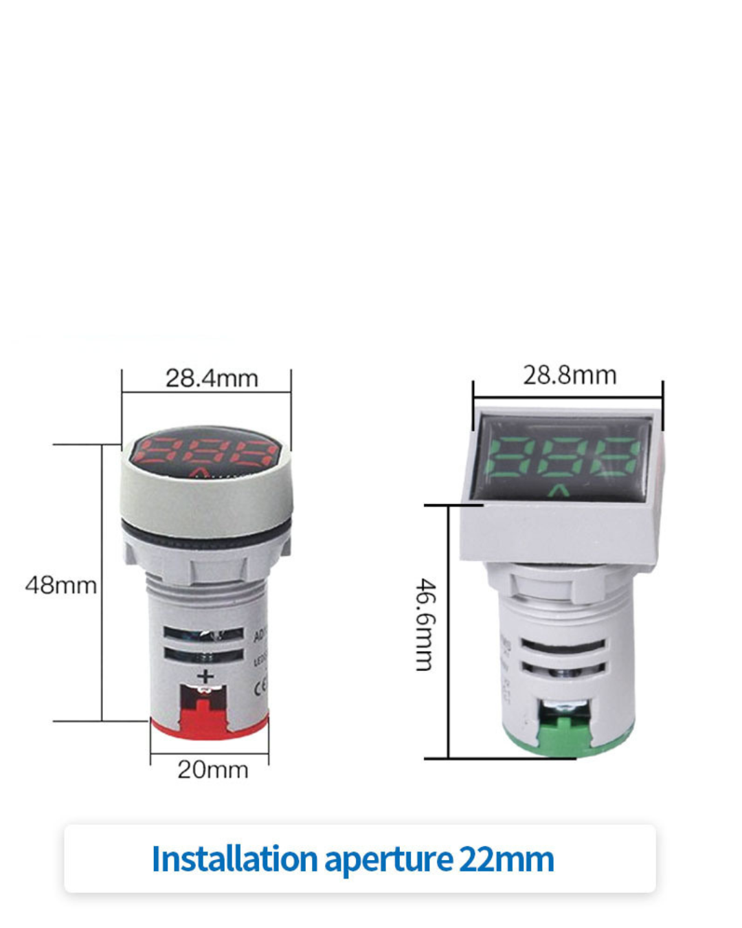 1pc AC30-500V Voltmeter Panel LED Digital Display 22mm RED and GREEN LED-Round view 3