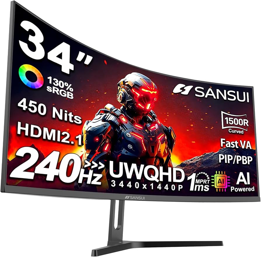 SANSUI ES-G34C5 34" UltraWide Curved 2K Gaming Monitor | SoftTech Supply