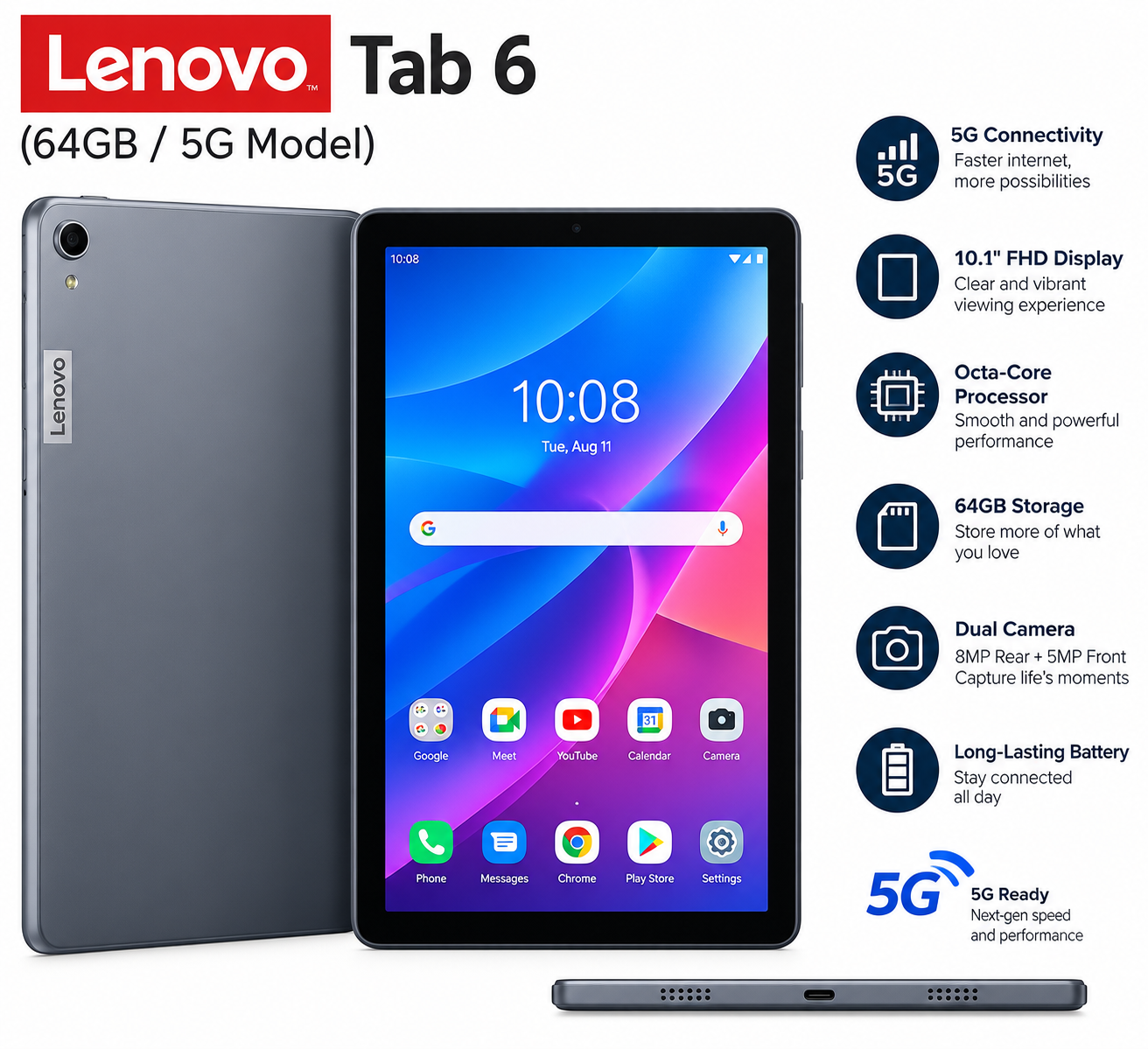 Lenovo Tab 6 – 64GB / 5G Model view 2